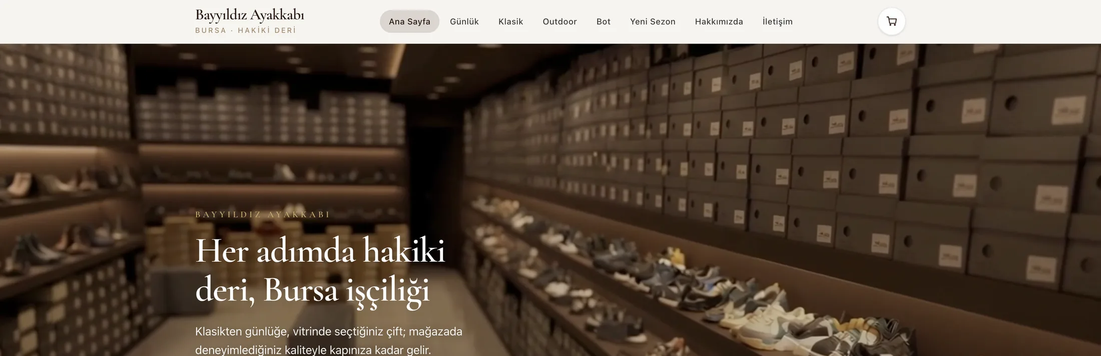 BayYıldız website design showing premium footwear presentation and header layout