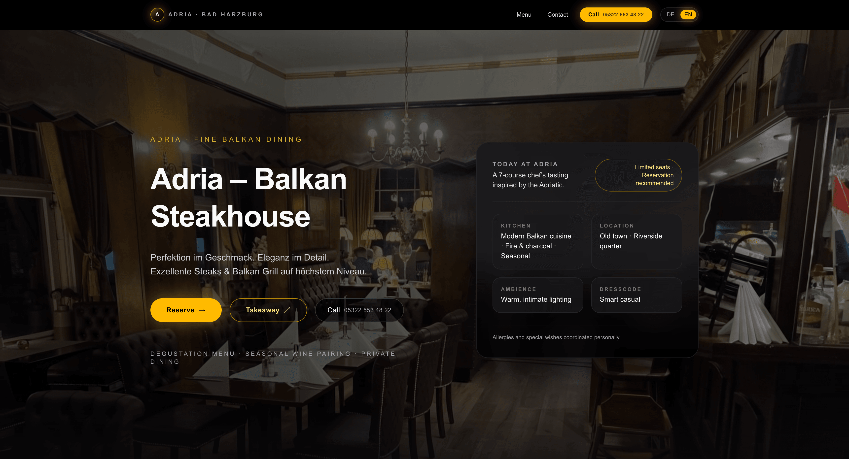 Adria Restaurant website homepage design