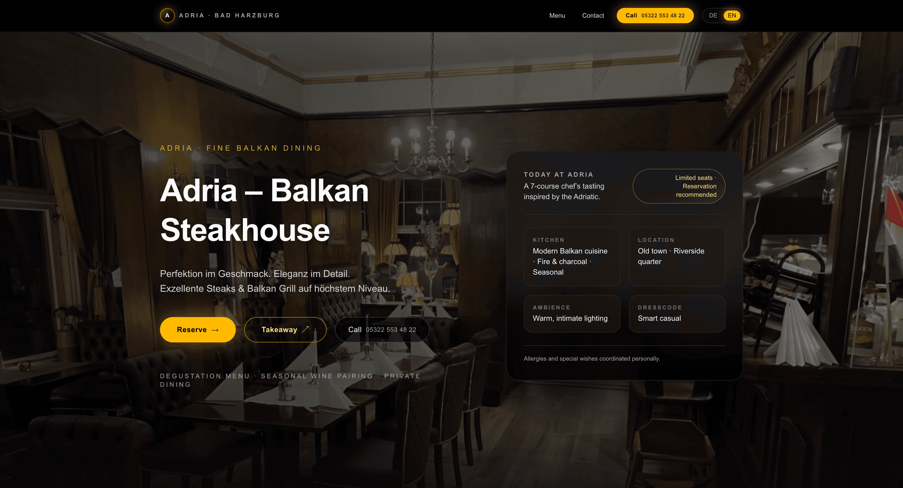 Adria Restaurant website homepage design